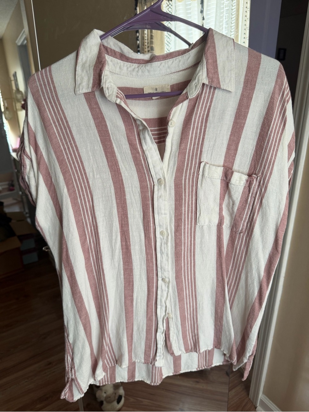 Thread & Supply Dusty Rose and Cream Striped Button-Down Shirt